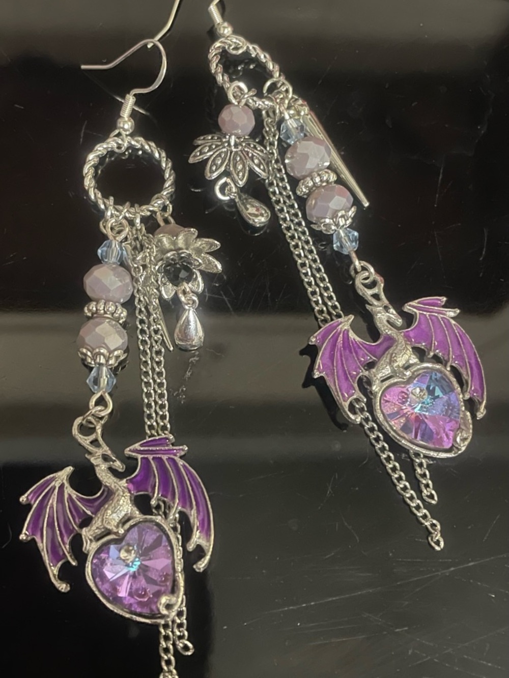 Artisan Fantasy Purple Dragon Heart Dangle Earrings - Picture 9 of 10